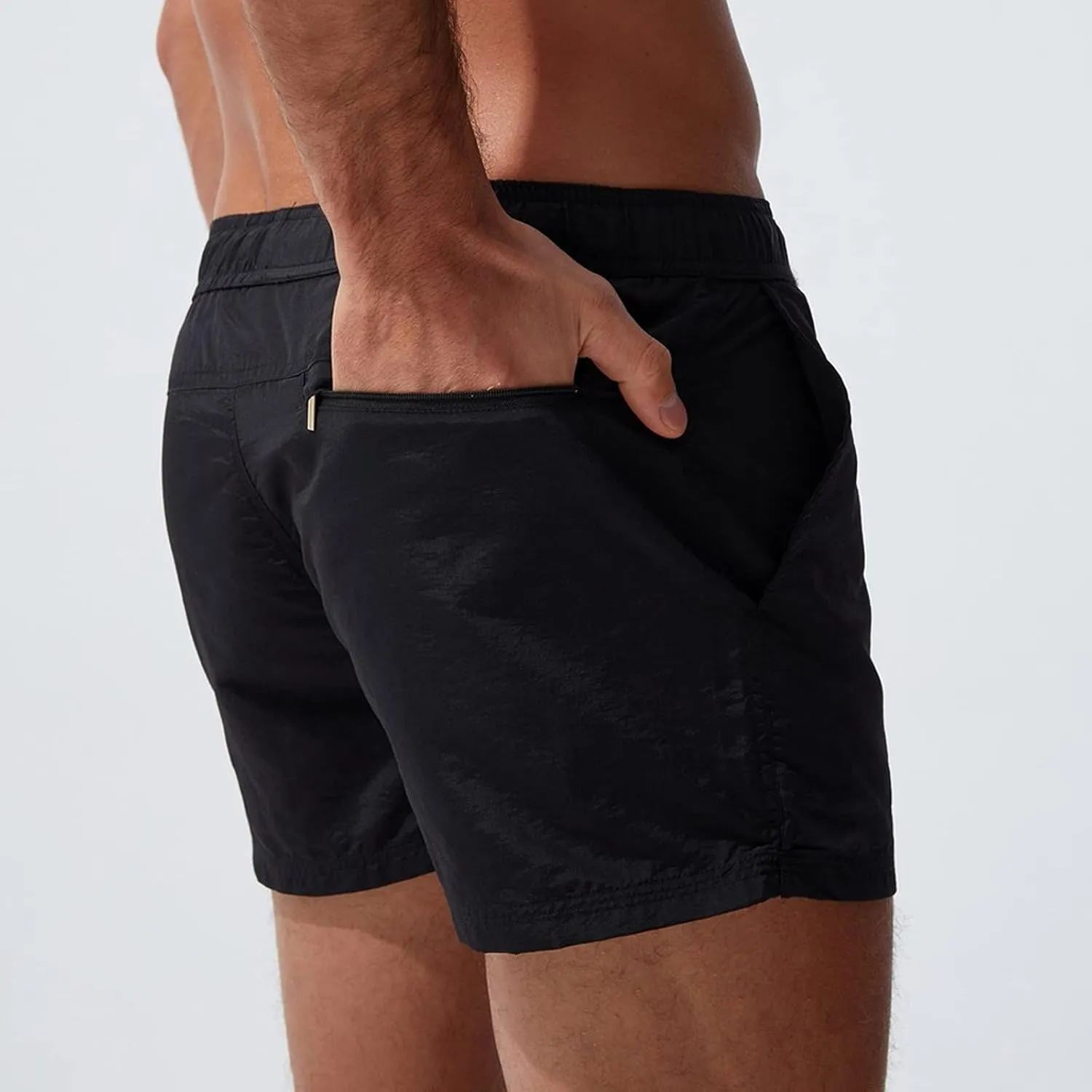 ZEFOTIM Mens Swim Shorts Drawstring Funny Solid Color Trunks Beach Surf Swimwear with Zipper Pockets