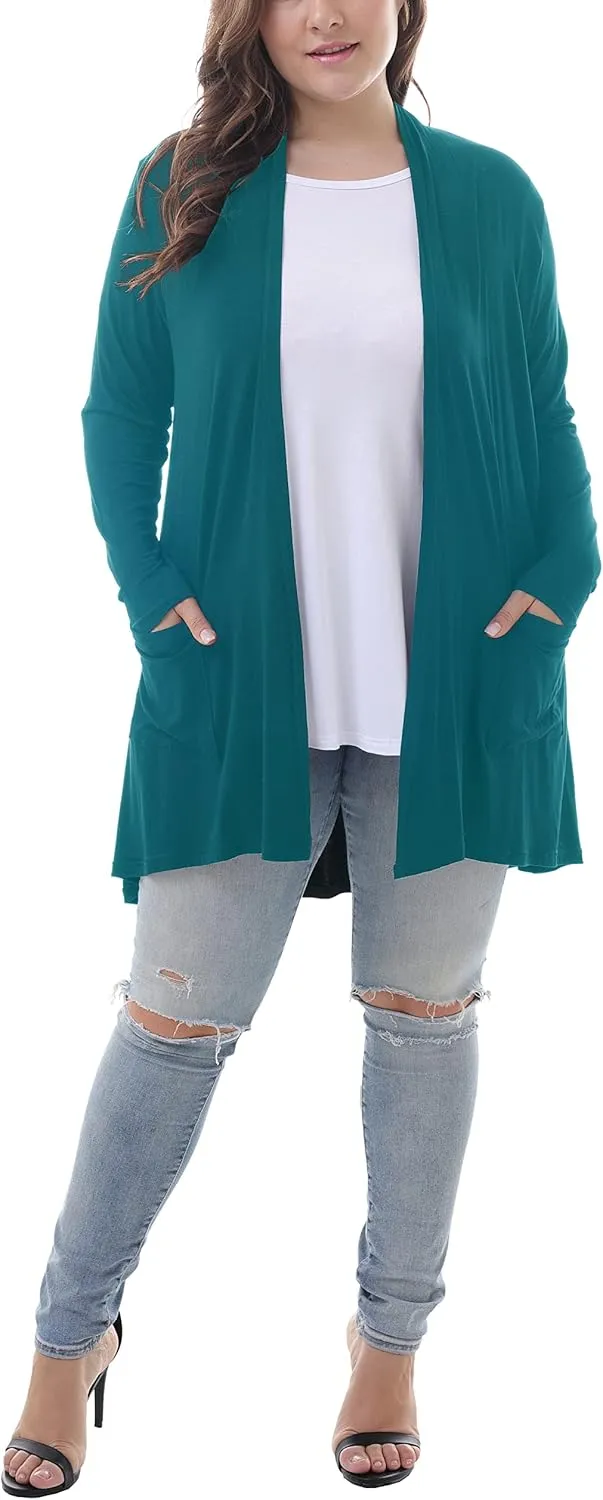 ZERDOCEAN Women's Plus Size Long Sleeve Lightweight Soft Printed Drape Cardigan with Pockets
