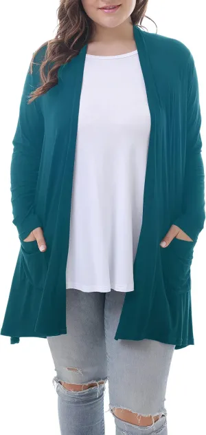 ZERDOCEAN Women's Plus Size Long Sleeve Lightweight Soft Printed Drape Cardigan with Pockets
