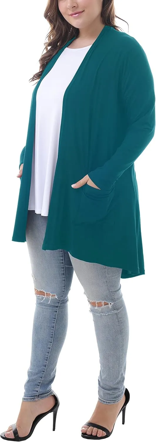 ZERDOCEAN Women's Plus Size Long Sleeve Lightweight Soft Printed Drape Cardigan with Pockets