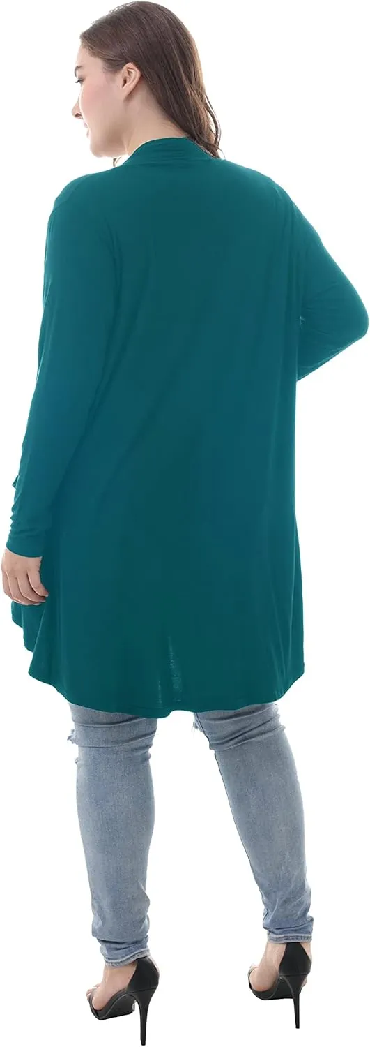 ZERDOCEAN Women's Plus Size Long Sleeve Lightweight Soft Printed Drape Cardigan with Pockets