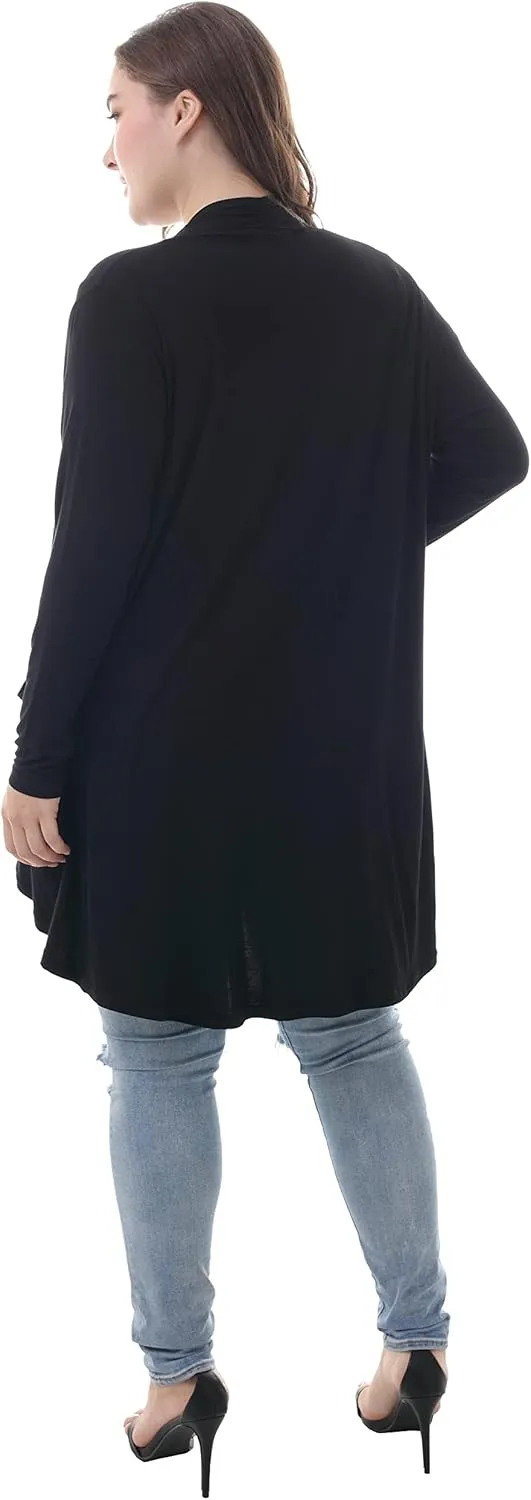 ZERDOCEAN Women's Plus Size Long Sleeve Lightweight Soft Printed Drape Cardigan with Pockets