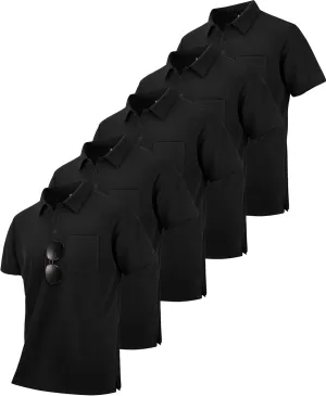 ZITY 5 Pack Polo Shirts for Men with Pocket Dry Quickly Short Sleeve Athletic Outdoor Work Collared Shirts