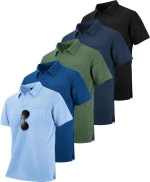 ZITY 5 Pack Polo Shirts for Men with Pocket Dry Quickly Short Sleeve Athletic Outdoor Work Collared Shirts