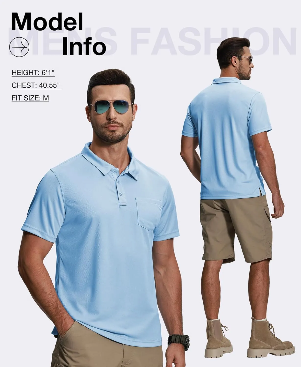 ZITY 5 Pack Polo Shirts for Men with Pocket Dry Quickly Short Sleeve Athletic Outdoor Work Collared Shirts