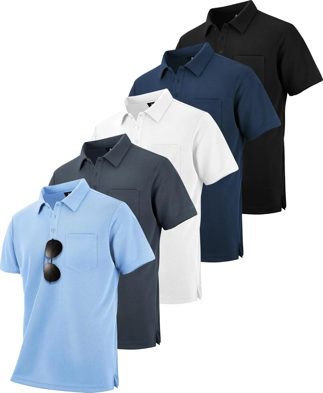 ZITY 5 Pack Polo Shirts for Men with Pocket Dry Quickly Short Sleeve Athletic Outdoor Work Collared Shirts