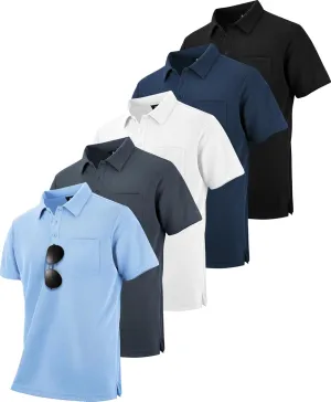 ZITY 5 Pack Polo Shirts for Men with Pocket Dry Quickly Short Sleeve Athletic Outdoor Work Collared Shirts