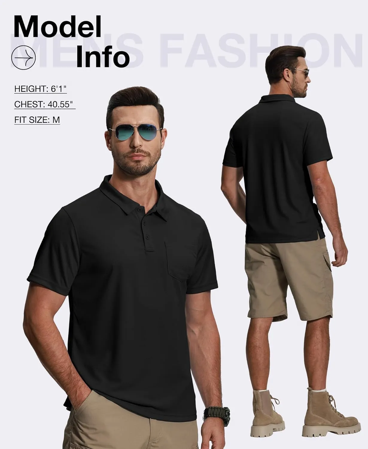 ZITY 5 Pack Polo Shirts for Men with Pocket Dry Quickly Short Sleeve Athletic Outdoor Work Collared Shirts