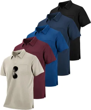 ZITY 5 Pack Polo Shirts for Men with Pocket Dry Quickly Short Sleeve Athletic Outdoor Work Collared Shirts