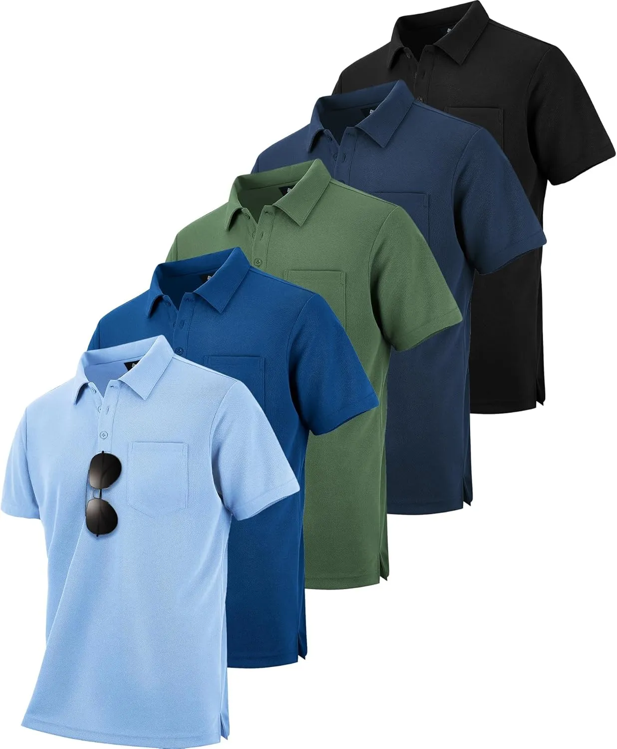 ZITY 5 Pack Polo Shirts for Men with Pocket Dry Quickly Short Sleeve Athletic Outdoor Work Collared Shirts