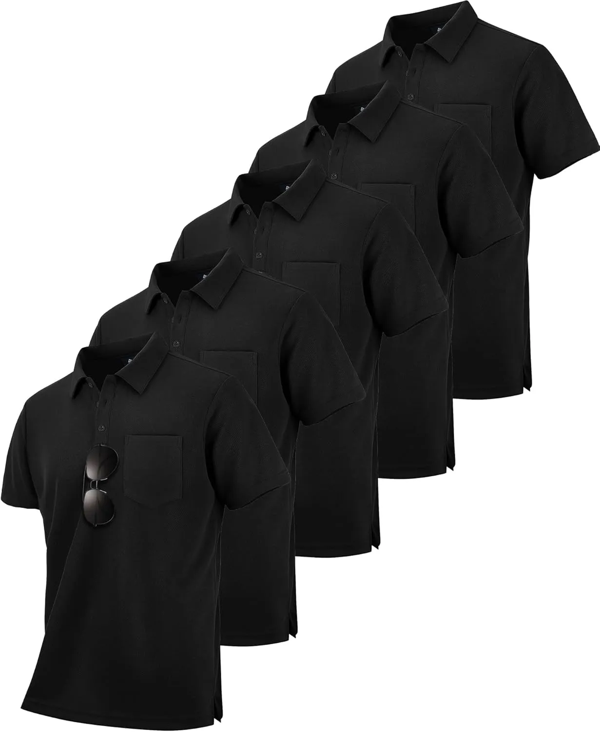 ZITY 5 Pack Polo Shirts for Men with Pocket Dry Quickly Short Sleeve Athletic Outdoor Work Collared Shirts