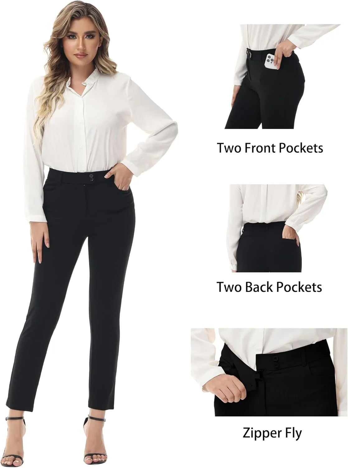ZTN Women's Stretchy Slim Dress Yoga Pants with 4 Pockets Pull-on Straight Leg Slacks for Work Business Casual Golf