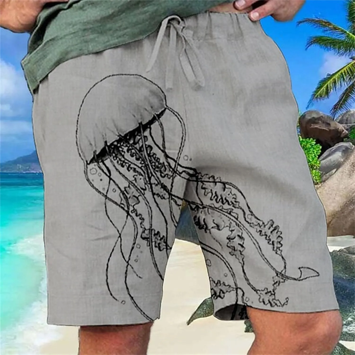 ZYXTIM Mens Linen Shorts 3D Print Holiday Beach Shorts Oversize Loose Fit Lightweight Casual Summer Boardshorts Loungewear