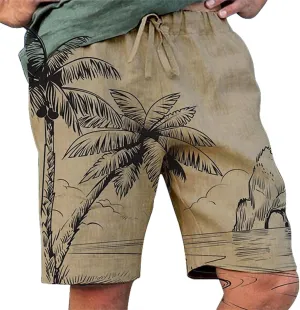 ZYXTIM Mens Linen Shorts 3D Print Holiday Beach Shorts Oversize Loose Fit Lightweight Casual Summer Boardshorts Loungewear