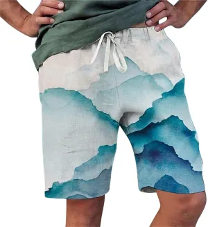 ZYXTIM Mens Linen Shorts 3D Print Holiday Beach Shorts Oversize Loose Fit Lightweight Casual Summer Boardshorts Loungewear