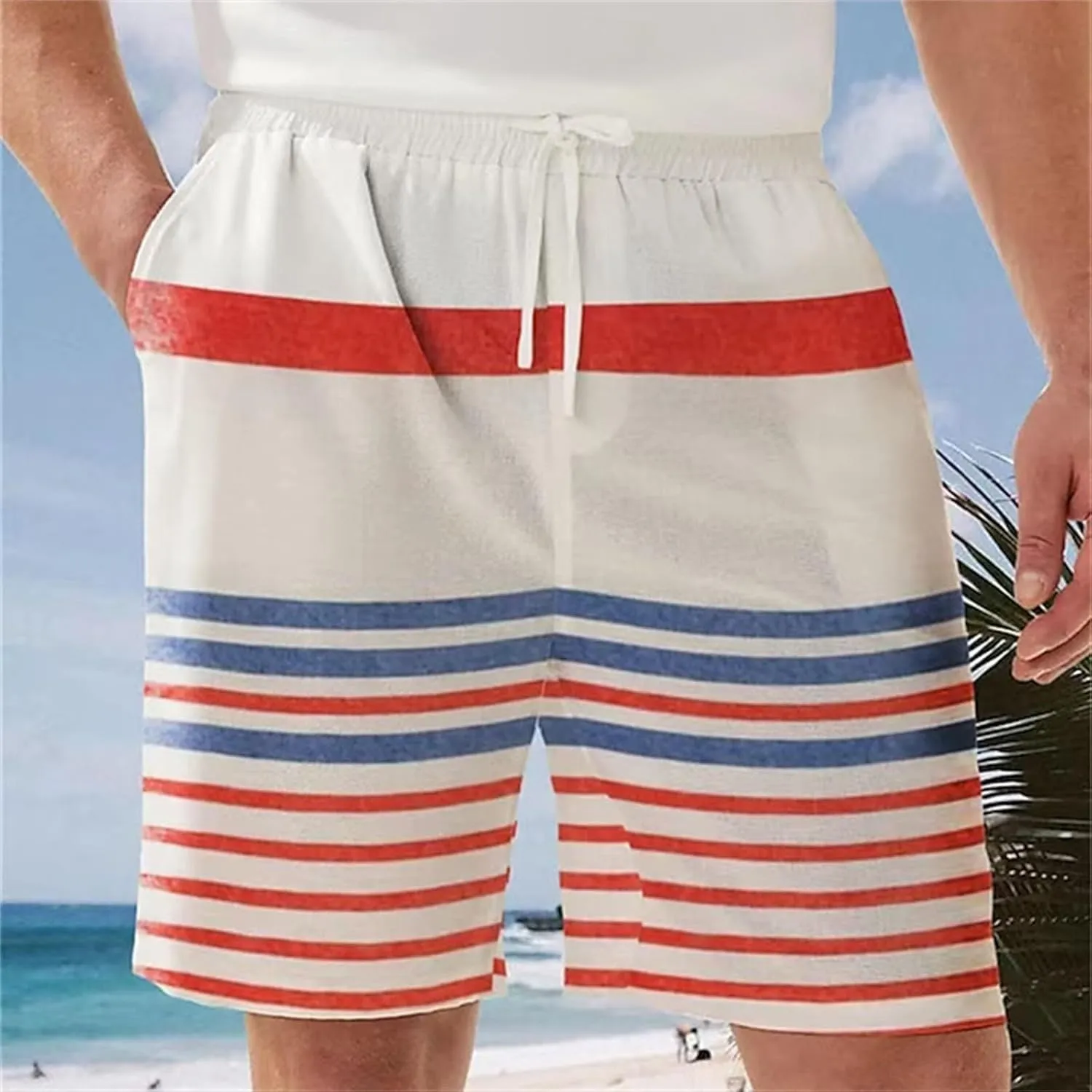 ZYXTIM Mens Linen Shorts 3D Print Holiday Beach Shorts Oversize Loose Fit Lightweight Casual Summer Boardshorts Loungewear