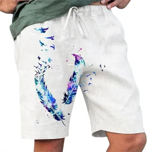 ZYXTIM Mens Linen Shorts 3D Print Holiday Beach Shorts Oversize Loose Fit Lightweight Casual Summer Boardshorts Loungewear
