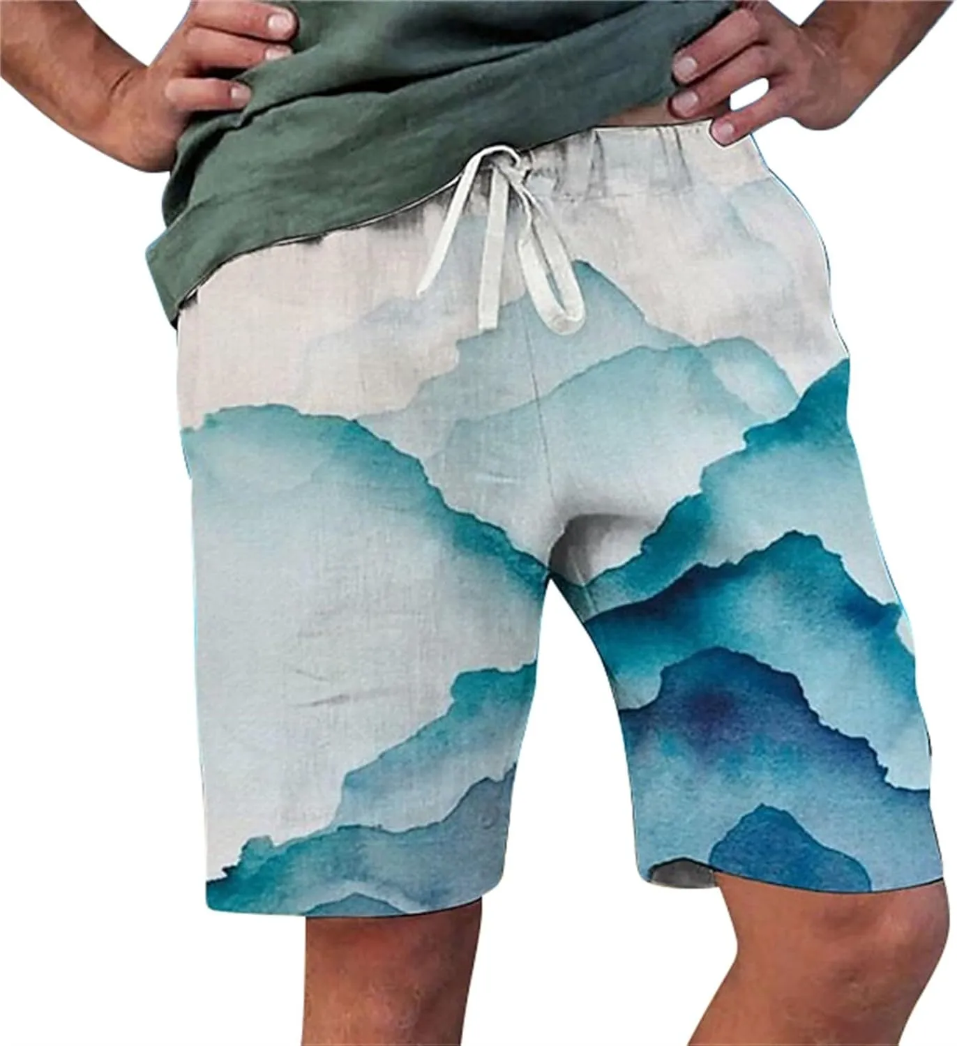 ZYXTIM Mens Linen Shorts 3D Print Holiday Beach Shorts Oversize Loose Fit Lightweight Casual Summer Boardshorts Loungewear