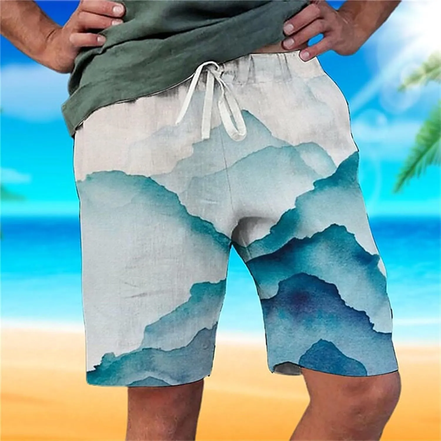 ZYXTIM Mens Linen Shorts 3D Print Holiday Beach Shorts Oversize Loose Fit Lightweight Casual Summer Boardshorts Loungewear